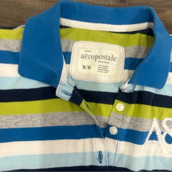 Aeropostale Blue & Green Striped Polo Shirt - Picture 4 of 5